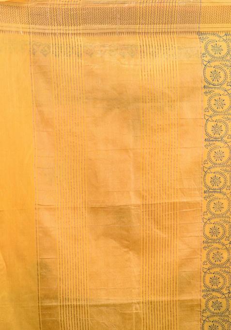 Yellow Woven Zari Work Silk Blend Saree Set