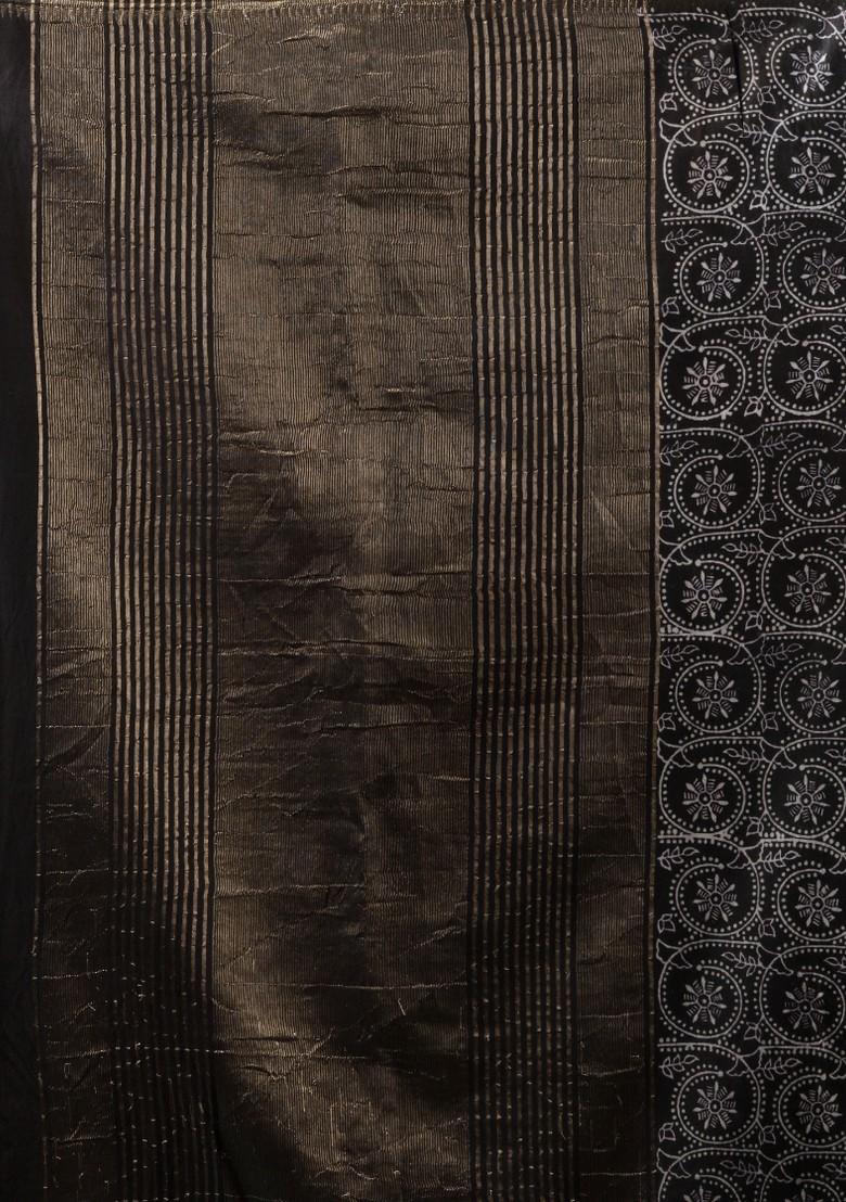 Black Woven Zari Work Silk Blend Saree Set