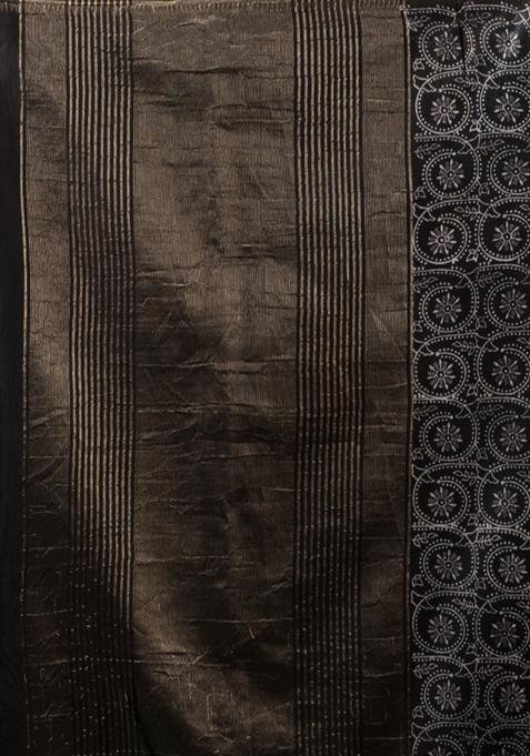 Black Woven Zari Work Silk Blend Saree Set