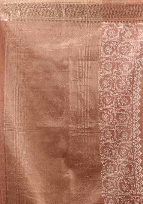 Beige Woven Zari Work Silk Blend Saree Set