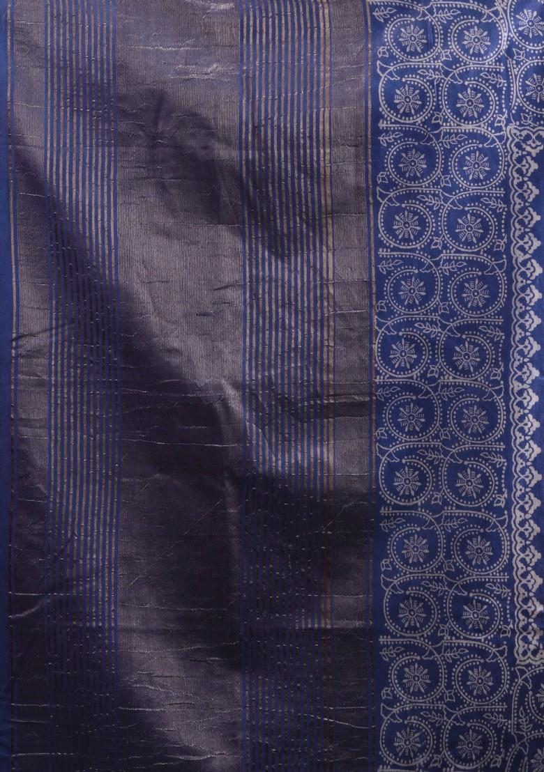 Blue Woven Zari Work Silk Blend Saree Set