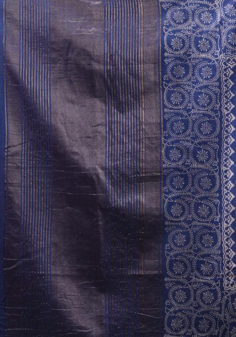 Blue Woven Zari Work Silk Blend Saree Set