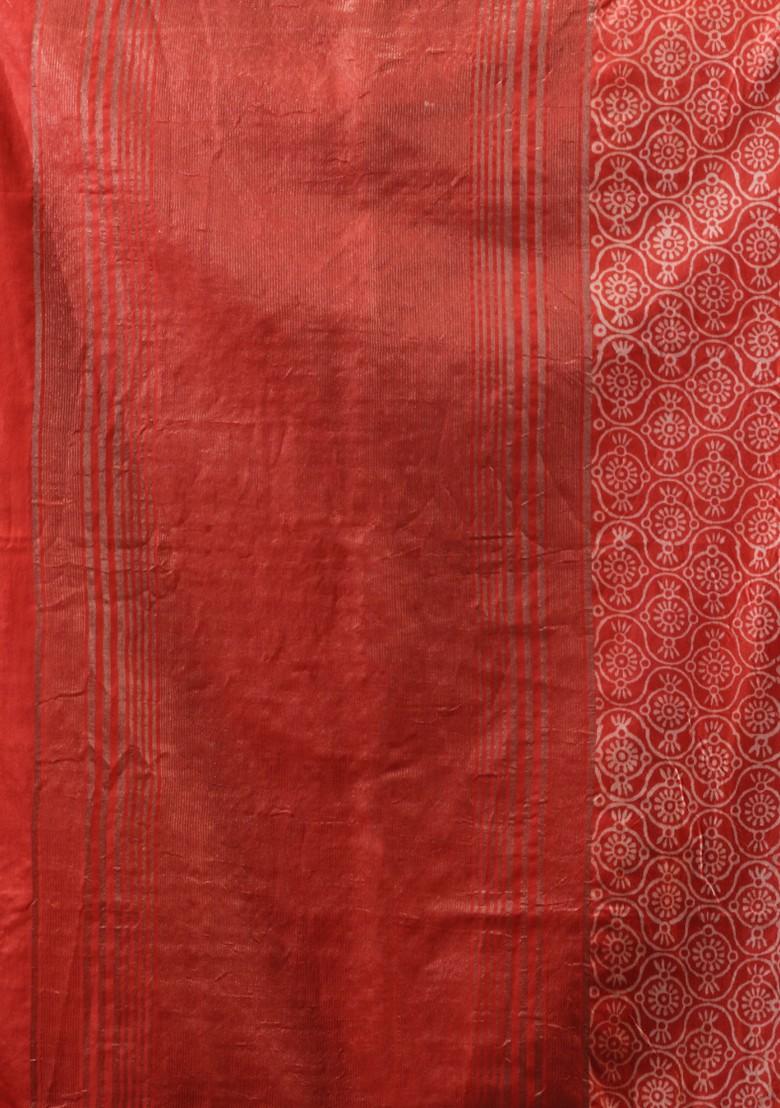 Red Woven Zari Work Silk Blend Saree Set
