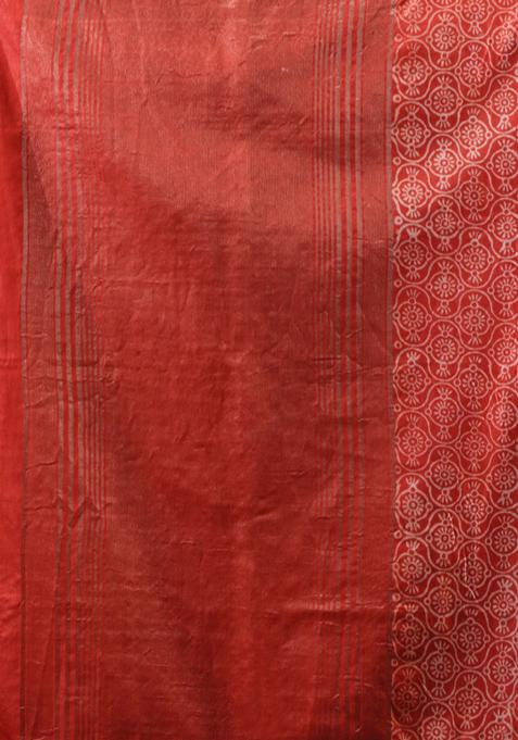 Red Woven Zari Work Silk Blend Saree Set