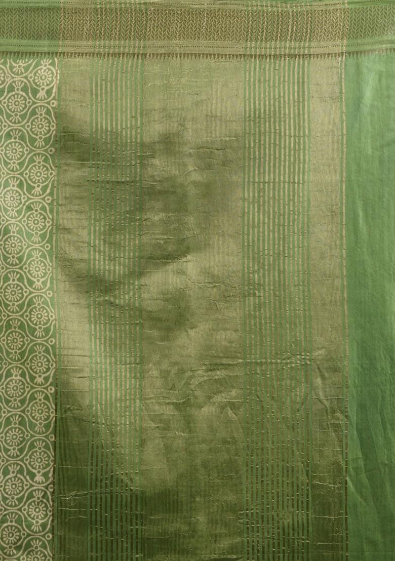 Green Woven Zari Work Silk Blend Saree Set