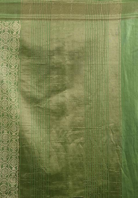 Green Woven Zari Work Silk Blend Saree Set
