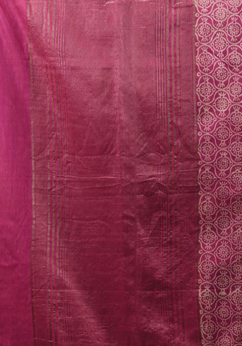 Fuchsia Woven Zari Work Silk Blend Saree Set