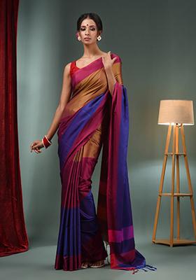 Multicolour Woven Silk Blend Saree Set