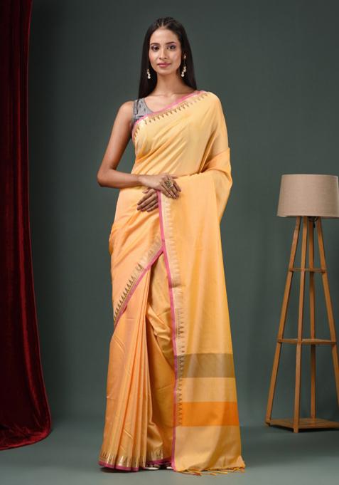 Yellow Zari Woven Silk Blend Saree Set