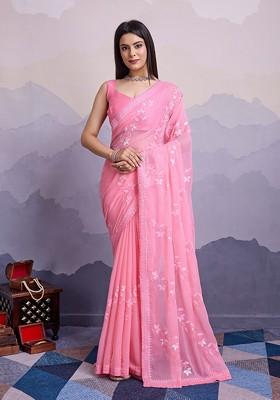 Pink Floral Embroidered Jimmy Choo Saree Set