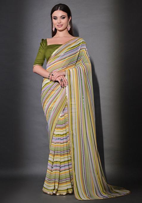 Multicolor Lehariya Print Georgette Saree Set