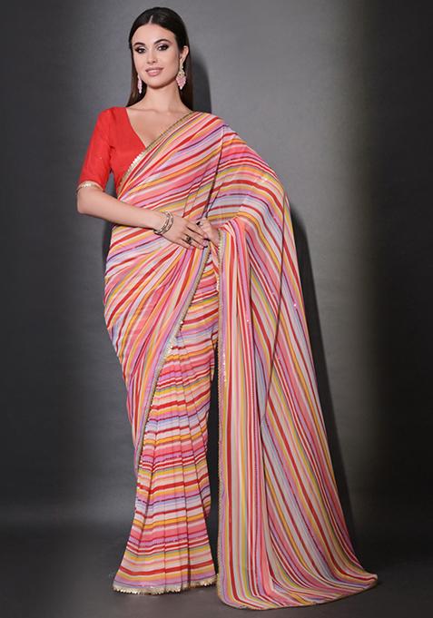 Multicolor Sequin Embroidered Georgette Saree Set