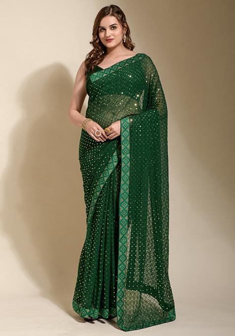 Green Embroidered Georgette Saree Set