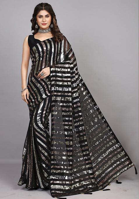 Black Embroidered Georgette Saree Set