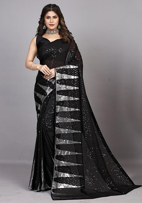 Black Embroidered Georgette Saree Set