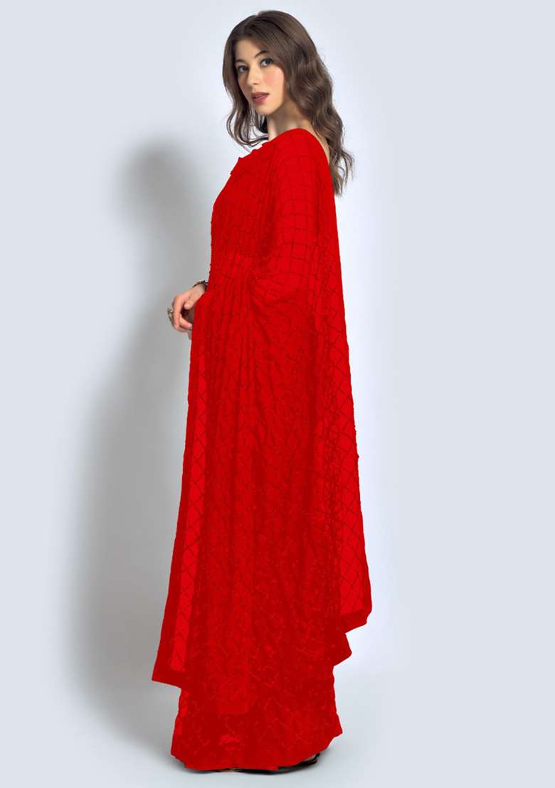 Red Sequin Embroidered Georgette Saree Set - Indya