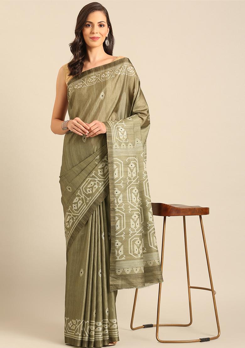 Beige Woven Design Cotton Saree Set