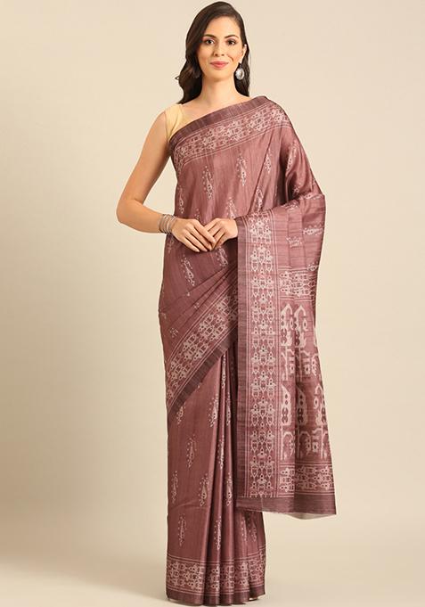 Onion Pink Woven Work Cotton Saree Set