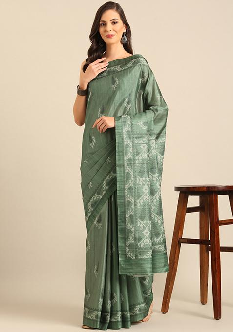 Grey Woven Design Cotton Saree Set