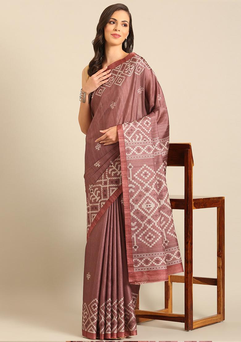 Onion Pink Woven Design Cotton Saree Set