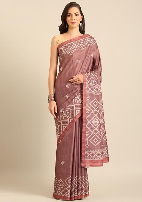 Onion Pink Woven Design Cotton Saree Set