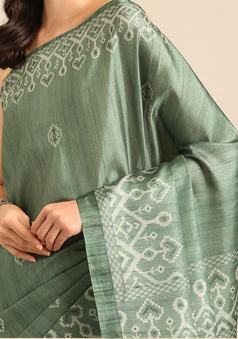 Grey Woven Work Cotton Saree Set