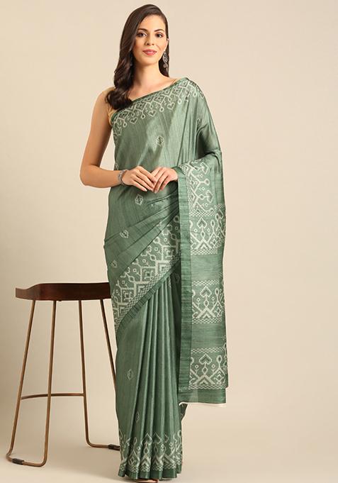 Grey Woven Work Cotton Saree Set