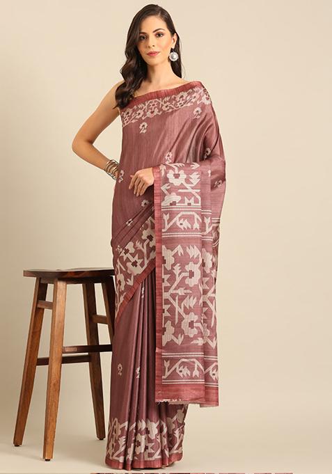 Onion Pink Woven Design Cotton Saree Set