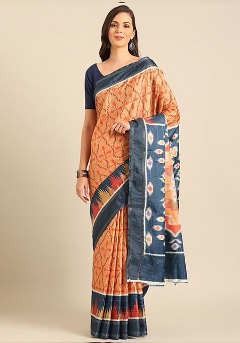 Orange Woven Work Cotton Saree Set