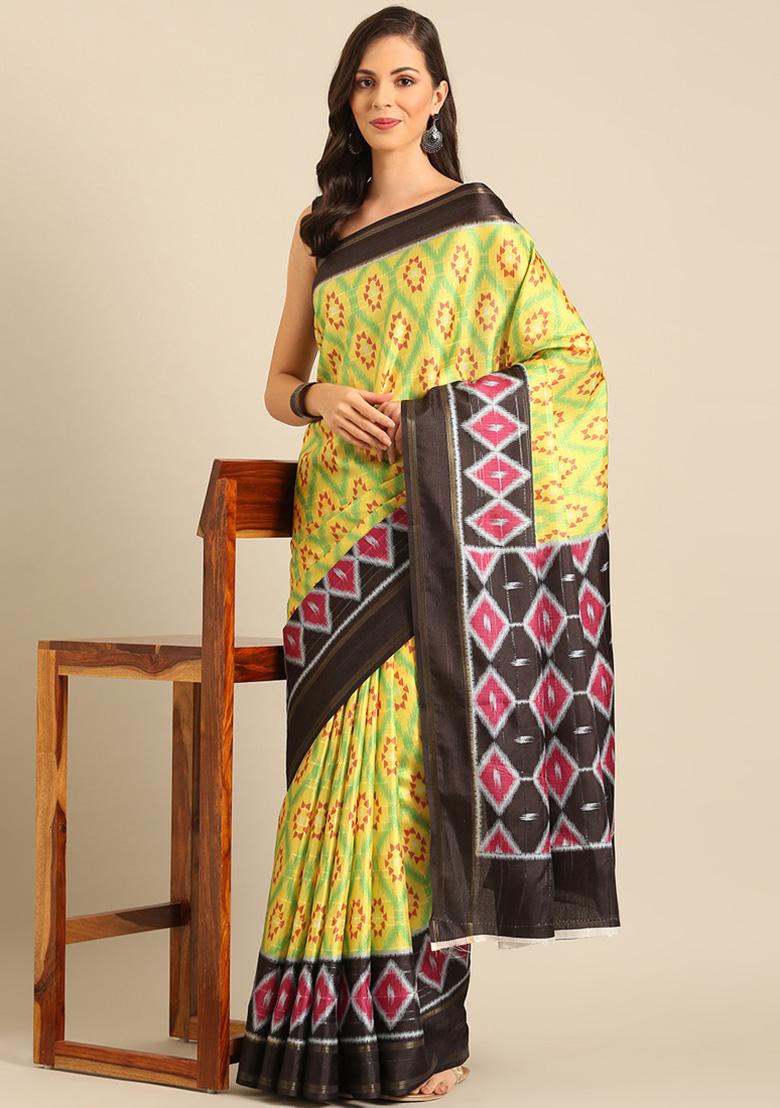 Yellow Woven Design Cotton Saree Set