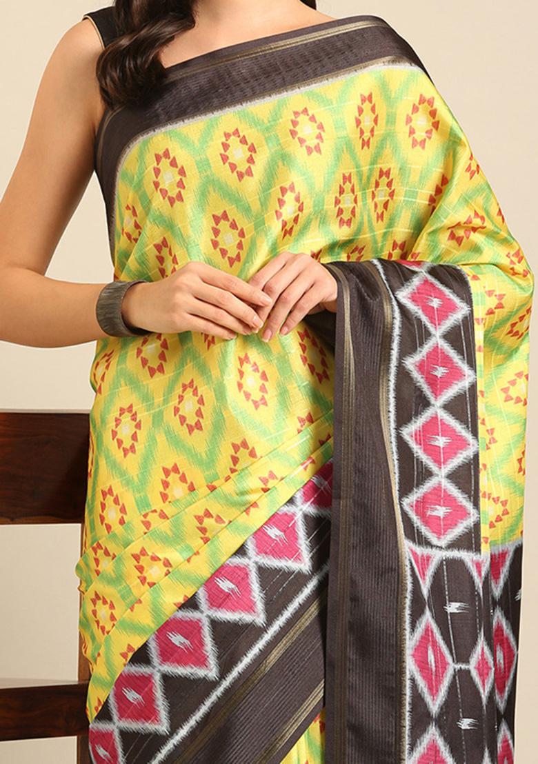 Yellow Woven Design Cotton Saree Set