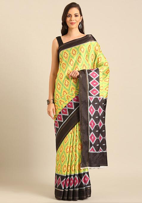 Yellow Woven Design Cotton Saree Set