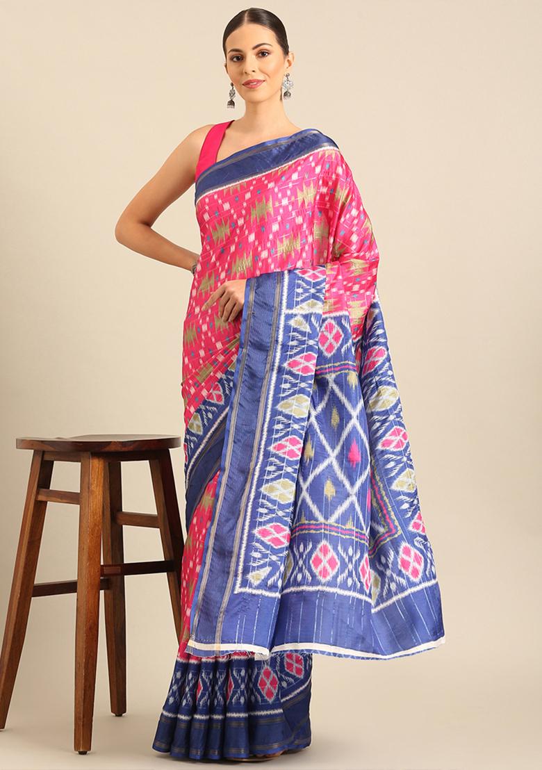 Pink Woven Design Cotton Saree Set