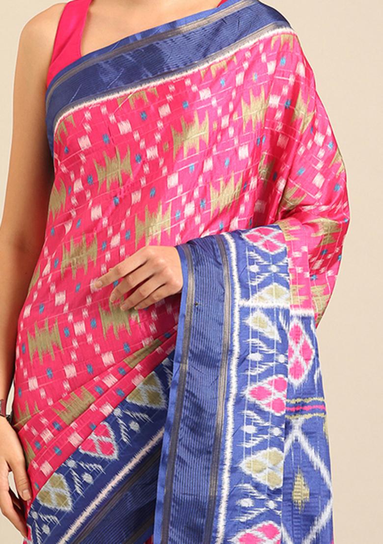 Pink Woven Design Cotton Saree Set