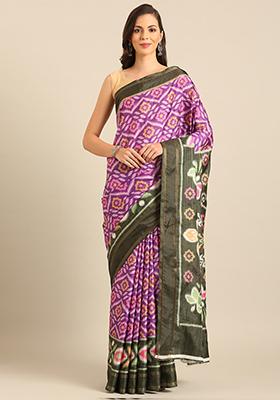 Lavender Woven Design Cotton Saree Set