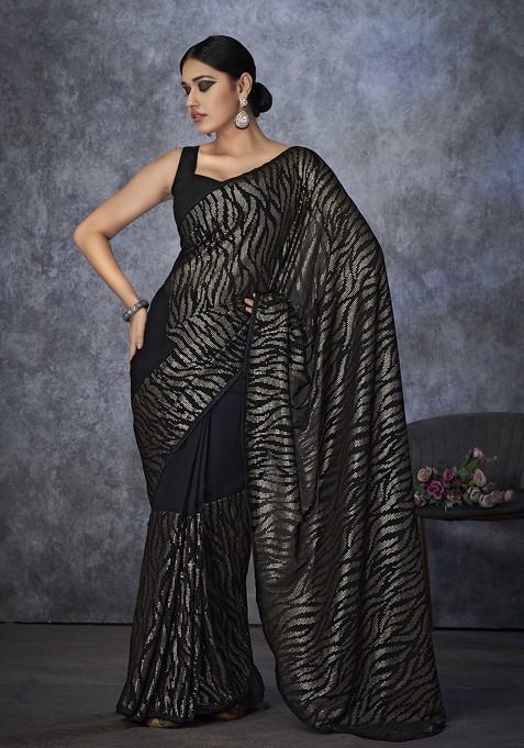 Black Sequin Embroidered Georgette Saree Set