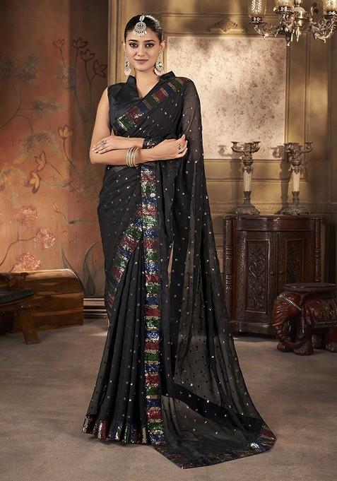 Black Sequin Embroidered Saree Set