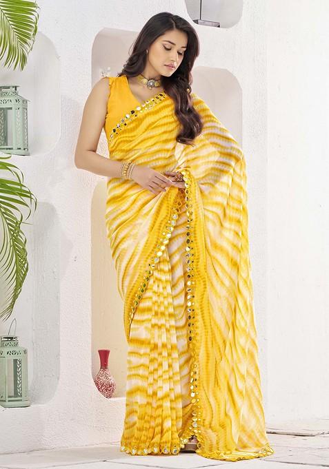 Yellow Printed Georgette Saree Set