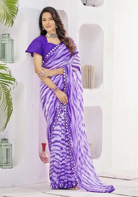 Lavender Printed Georgette Saree Set