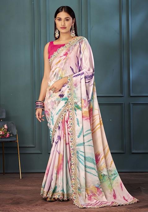 Multicolour Printed Saree Set