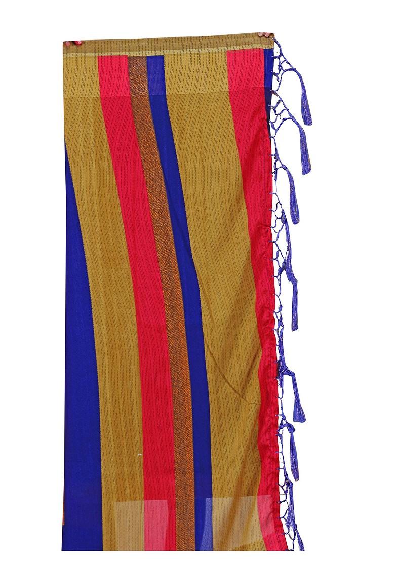 Pink Printed Woven Cotton Silk Saree Set