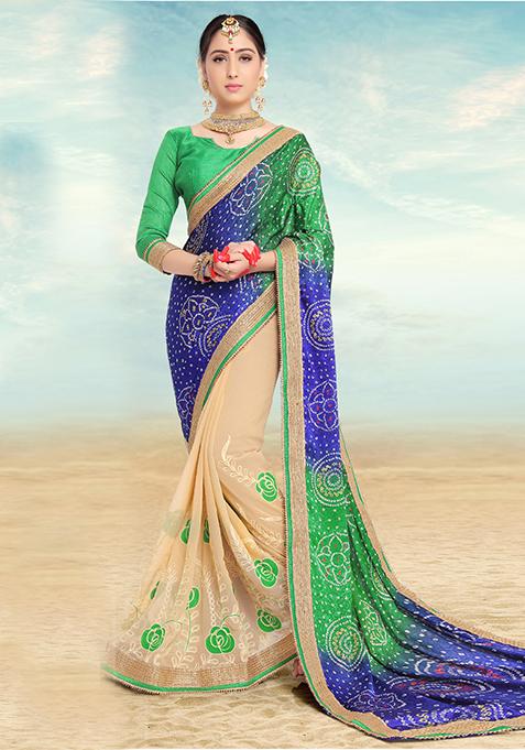 Multicolour Embroidered Faux Georgette Saree Set