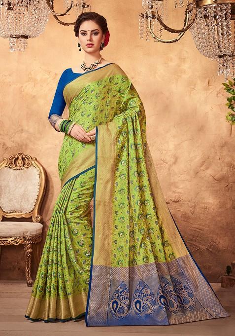 Green Woven Patola Silk Saree Set