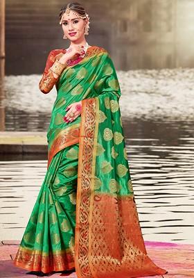 Green Woven Banarasi Art Silk Saree Set