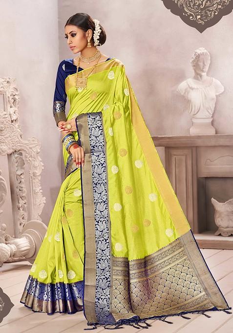 Green Woven Banarasi Art Silk Saree Set