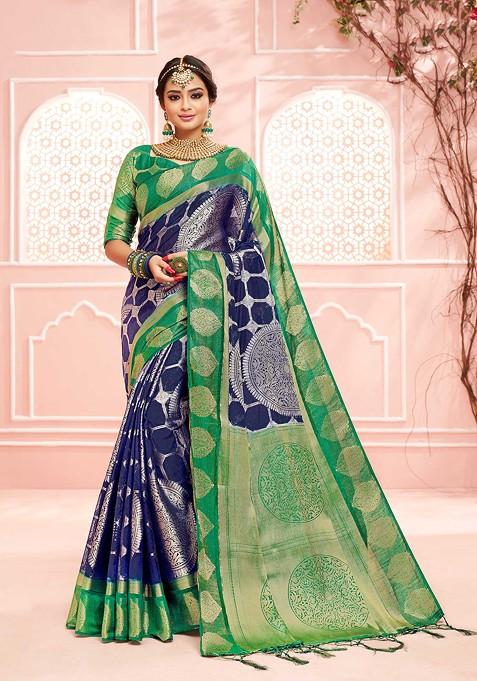 Blue Woven Banarasi Art Silk Saree Set