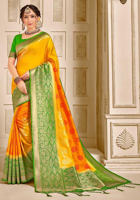 Yellow Woven Banarasi Art Silk Saree Set