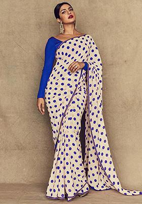 Beige Printed Georgette Saree Set