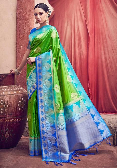 Green Woven Banarasi Art Silk Saree Set