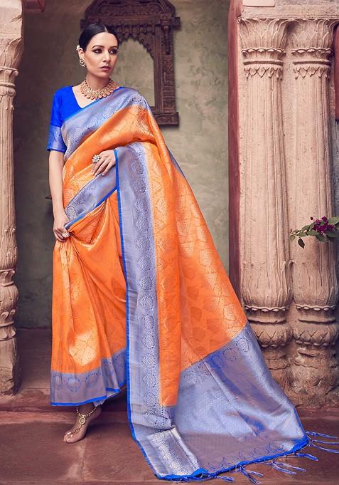 Orange Woven Banarasi Art Silk Saree Set